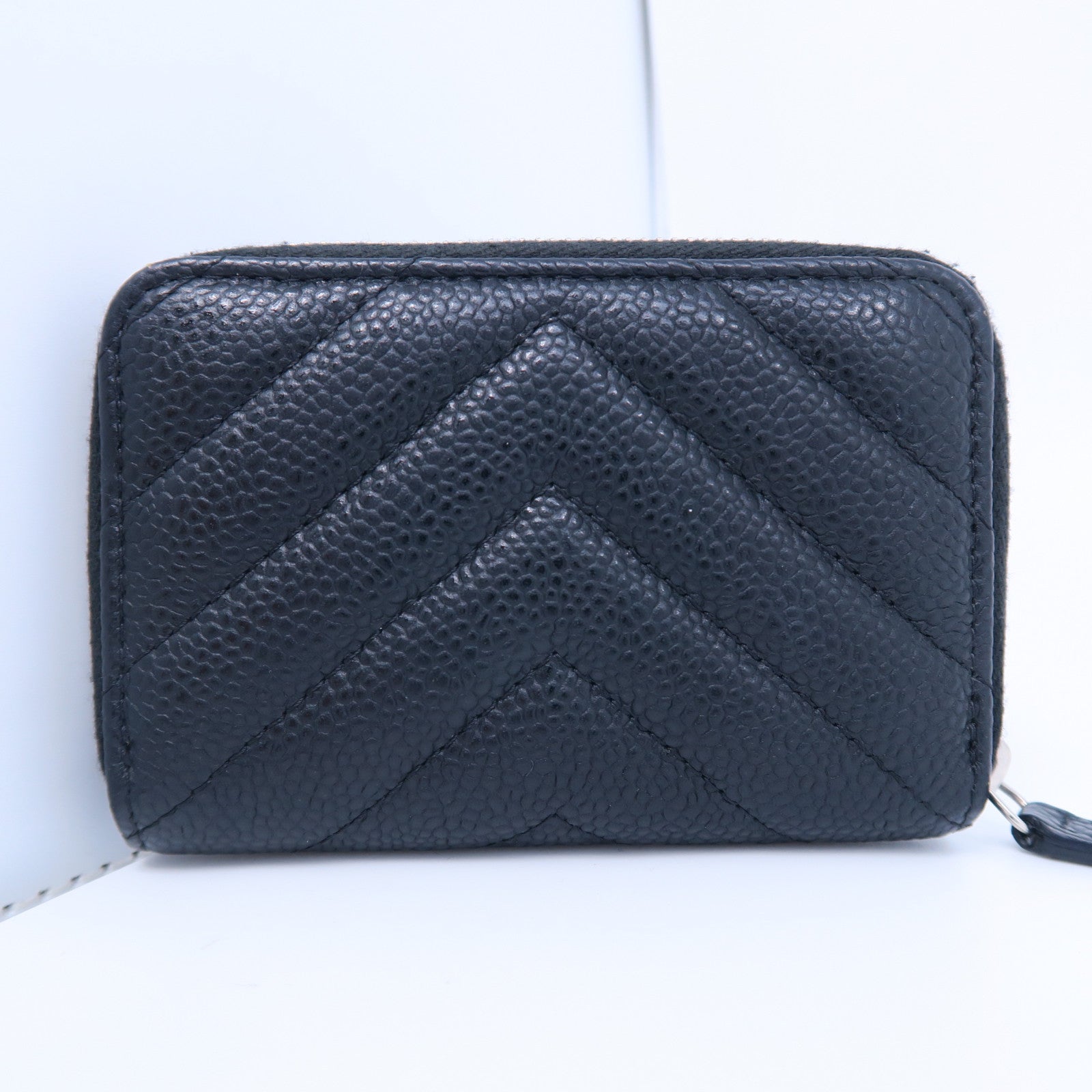 CHANEL 斜纹Caviar皮革Card Case银扣卡片套黑色