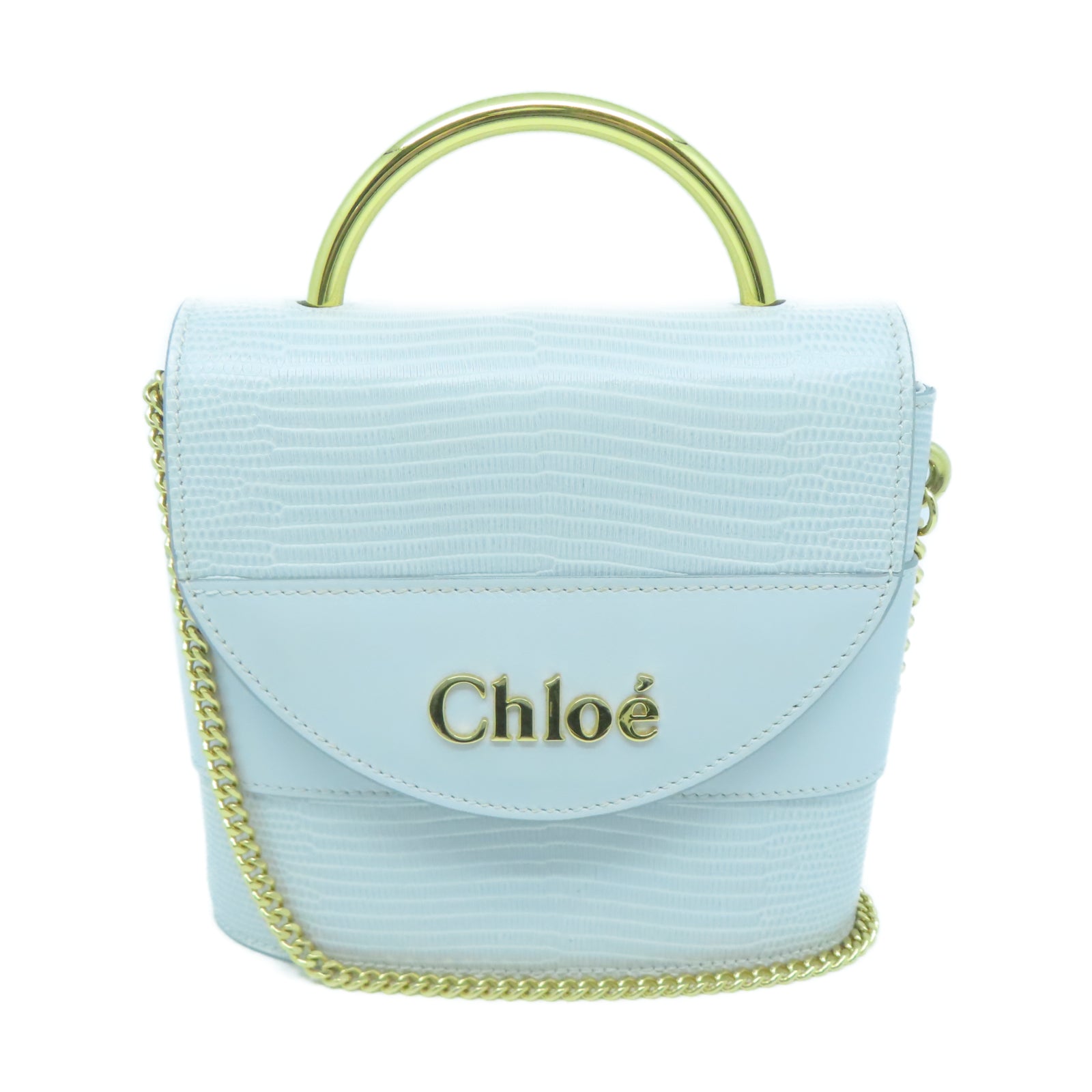 Chloe 牛皮皮革Shoulder Bag金扣鏈帶肩背袋灰色