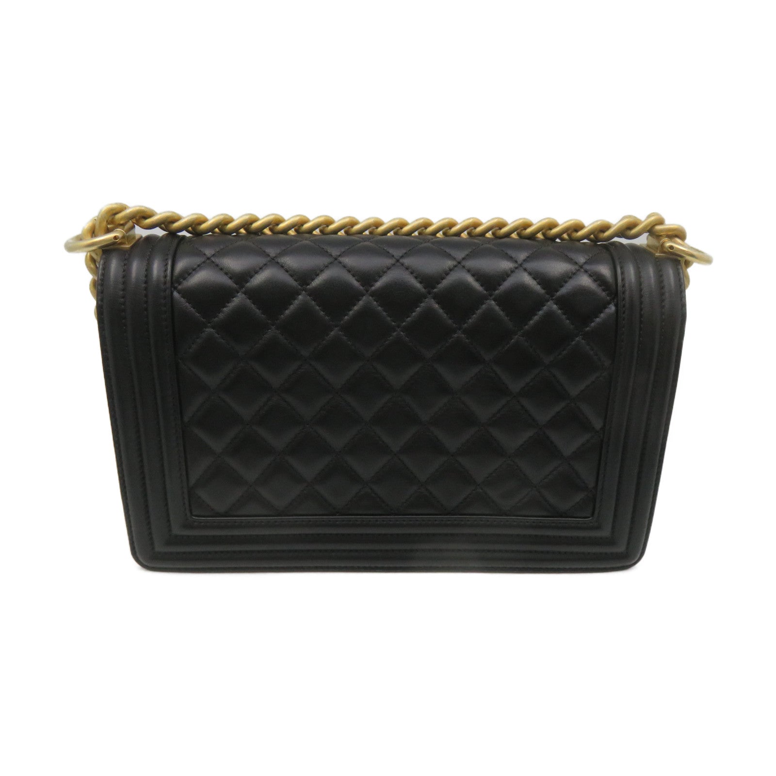 CHANEL Rhombus Sheepskin Leather Boy 25 2Way Shoulder Bag Gold Buckle Chain Belt Shoulder Bag Black
