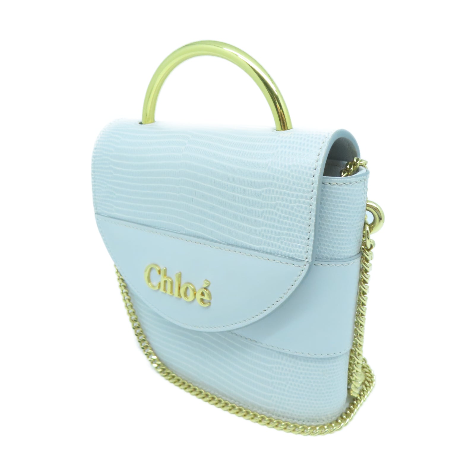Chloe 牛皮皮革Shoulder Bag金扣鏈帶肩背袋灰色