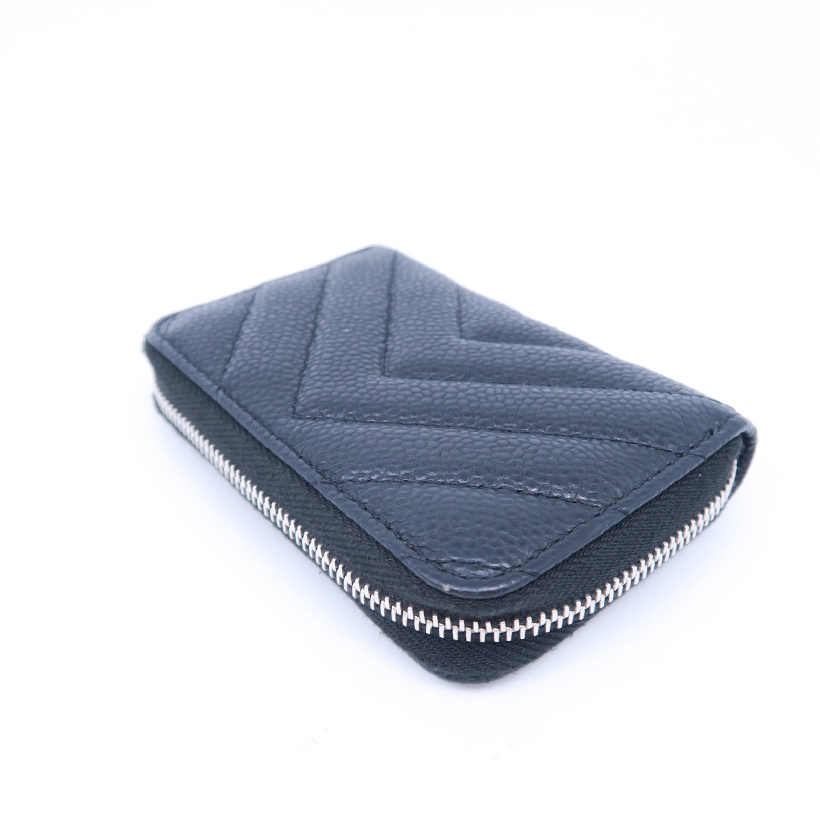 CHANEL 斜纹Caviar皮革Card Case银扣卡片套黑色