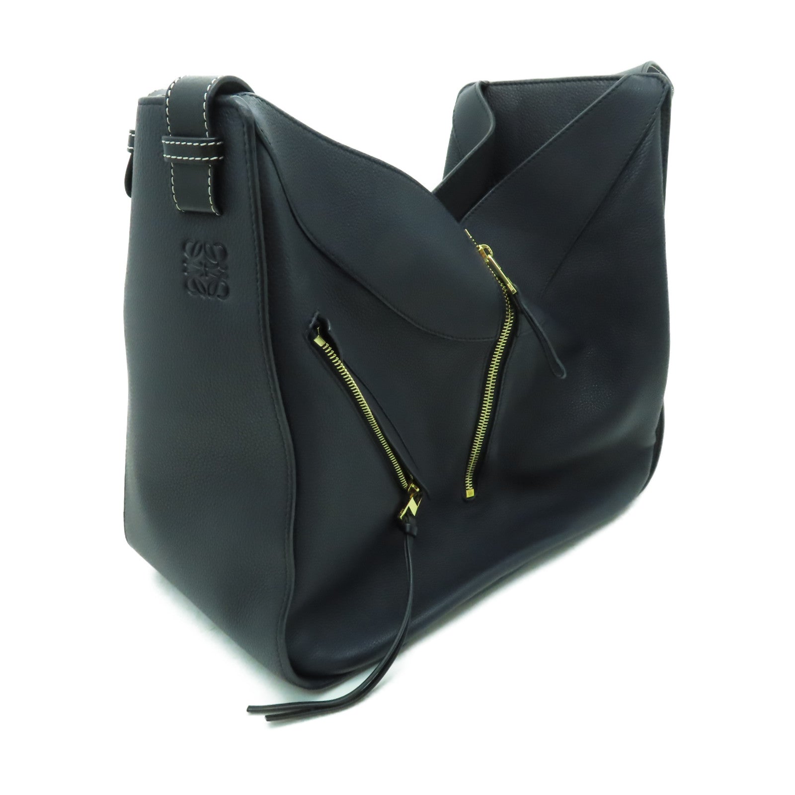 LOEWE 牛皮皮革Hammock Medium金扣手挽肩背兩用袋黑色