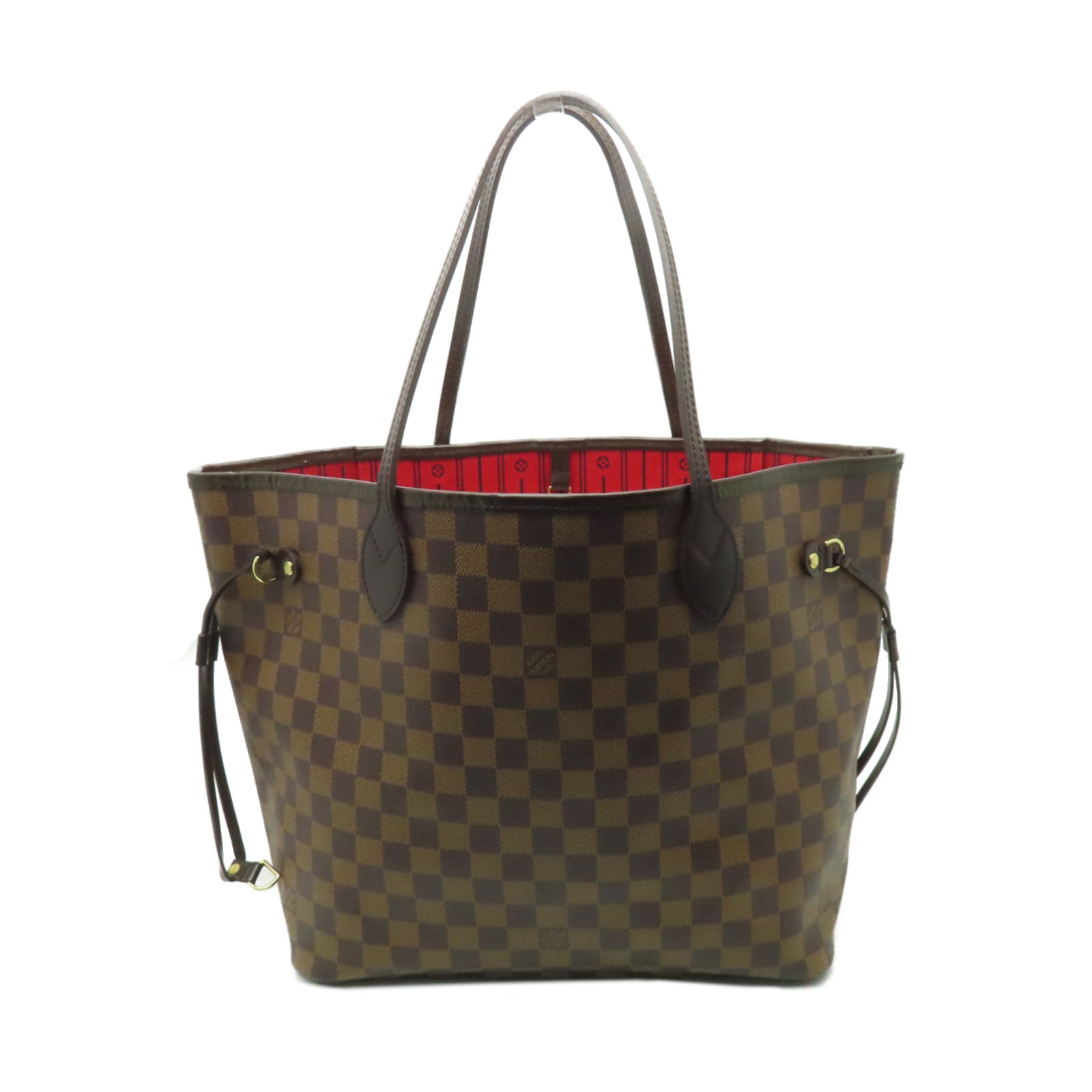 LOUIS VUITTON Damier Neverfull MM金扣手挽袋棕色