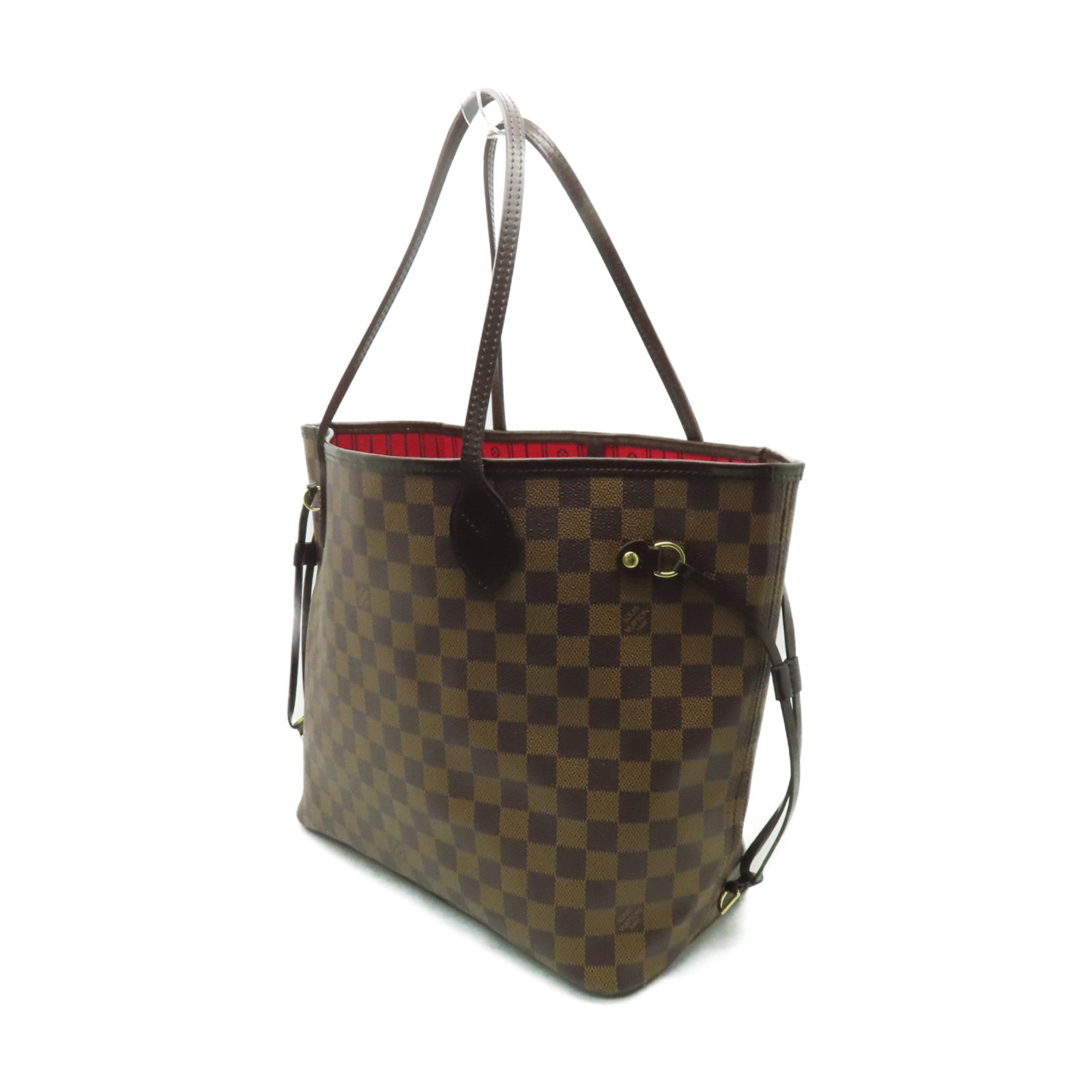LOUIS VUITTON Damier Neverfull MM金扣手挽袋棕色