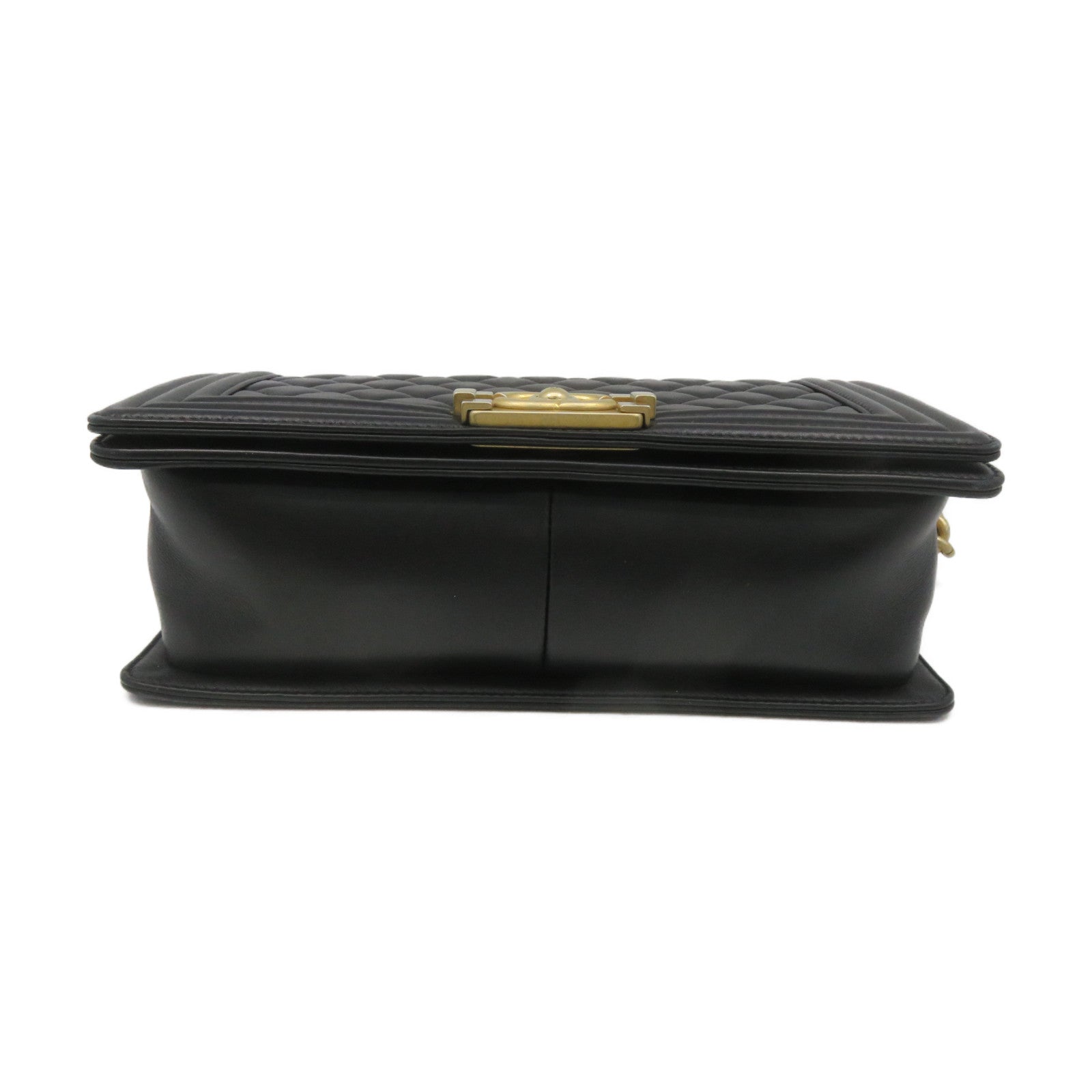 CHANEL Rhombus Sheepskin Leather Boy 25 2Way Shoulder Bag Gold Buckle Chain Belt Shoulder Bag Black
