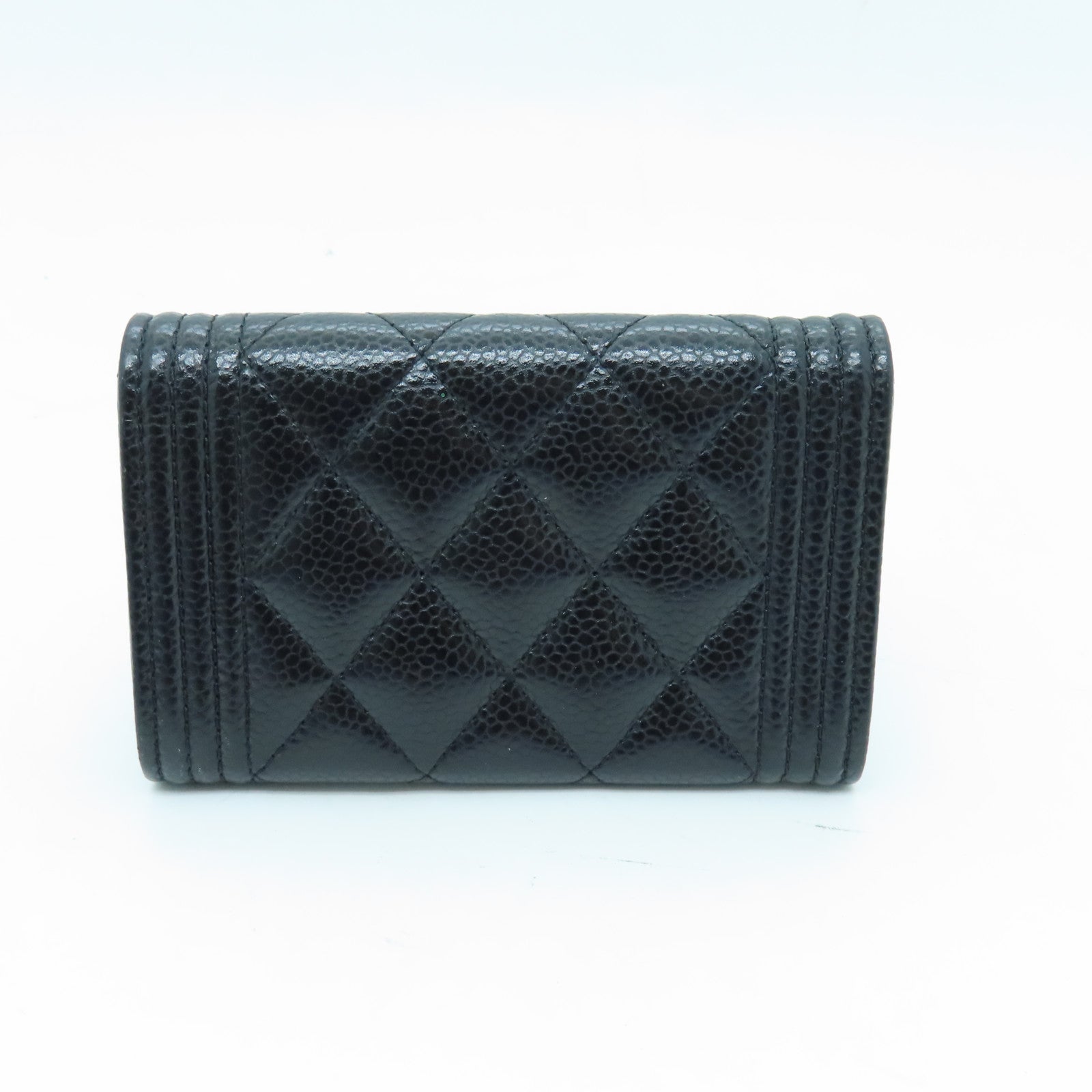 CHANEL 菱格Caviar皮革Boy Card Case金扣卡片套黑色