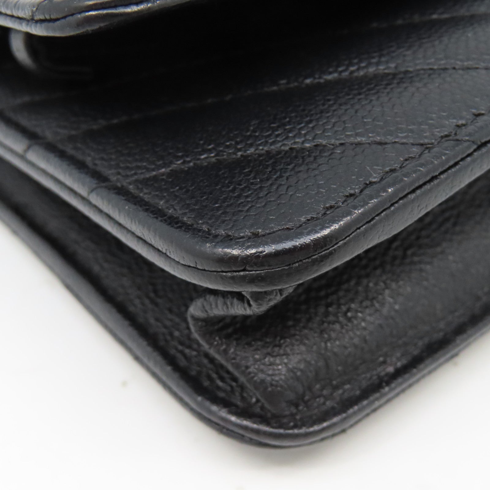 CHANEL 斜紋Caviar皮革WOC Wallet On Chain銀扣鏈帶肩背袋黑色
