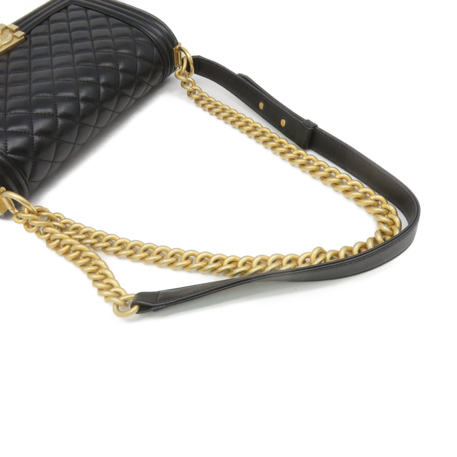 CHANEL Rhombus Sheepskin Leather Boy 25 2Way Shoulder Bag Gold Buckle Chain Belt Shoulder Bag Black