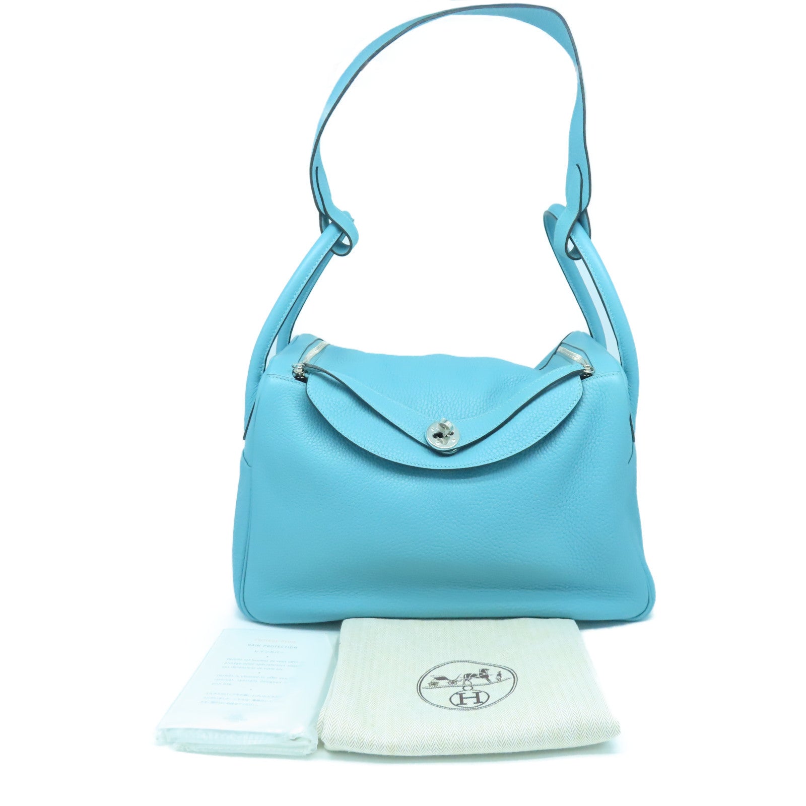 HERMES Clemence皮革Lindy 34银扣手挽肩背两用袋蒂芬尼蓝