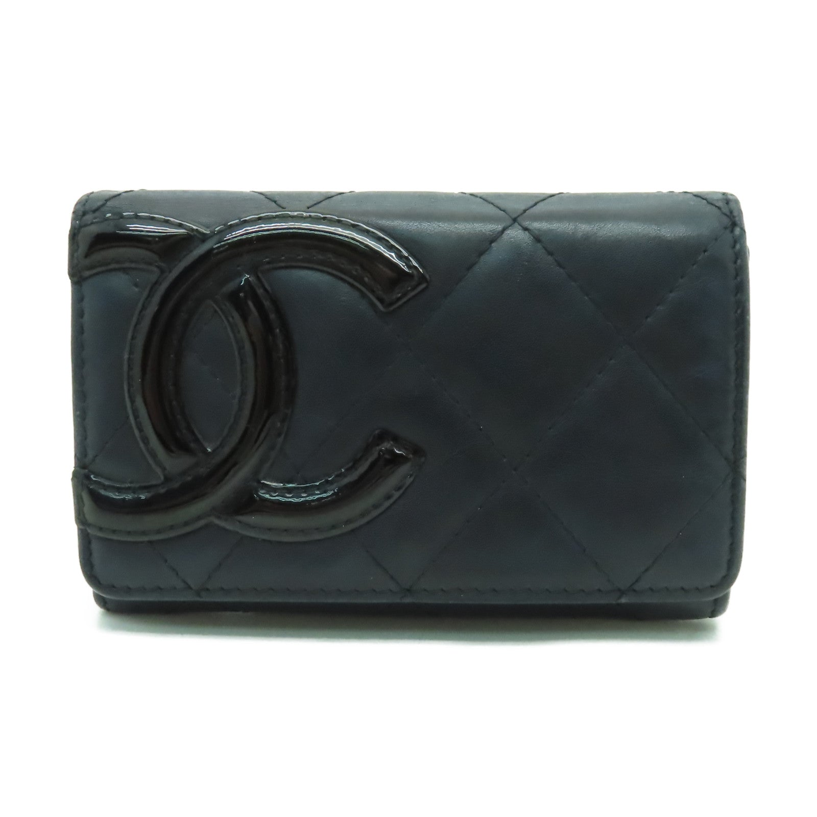 CHANEL 【激減優惠】菱格牛皮皮革Card Case銀扣卡片套黑色/粉紅色