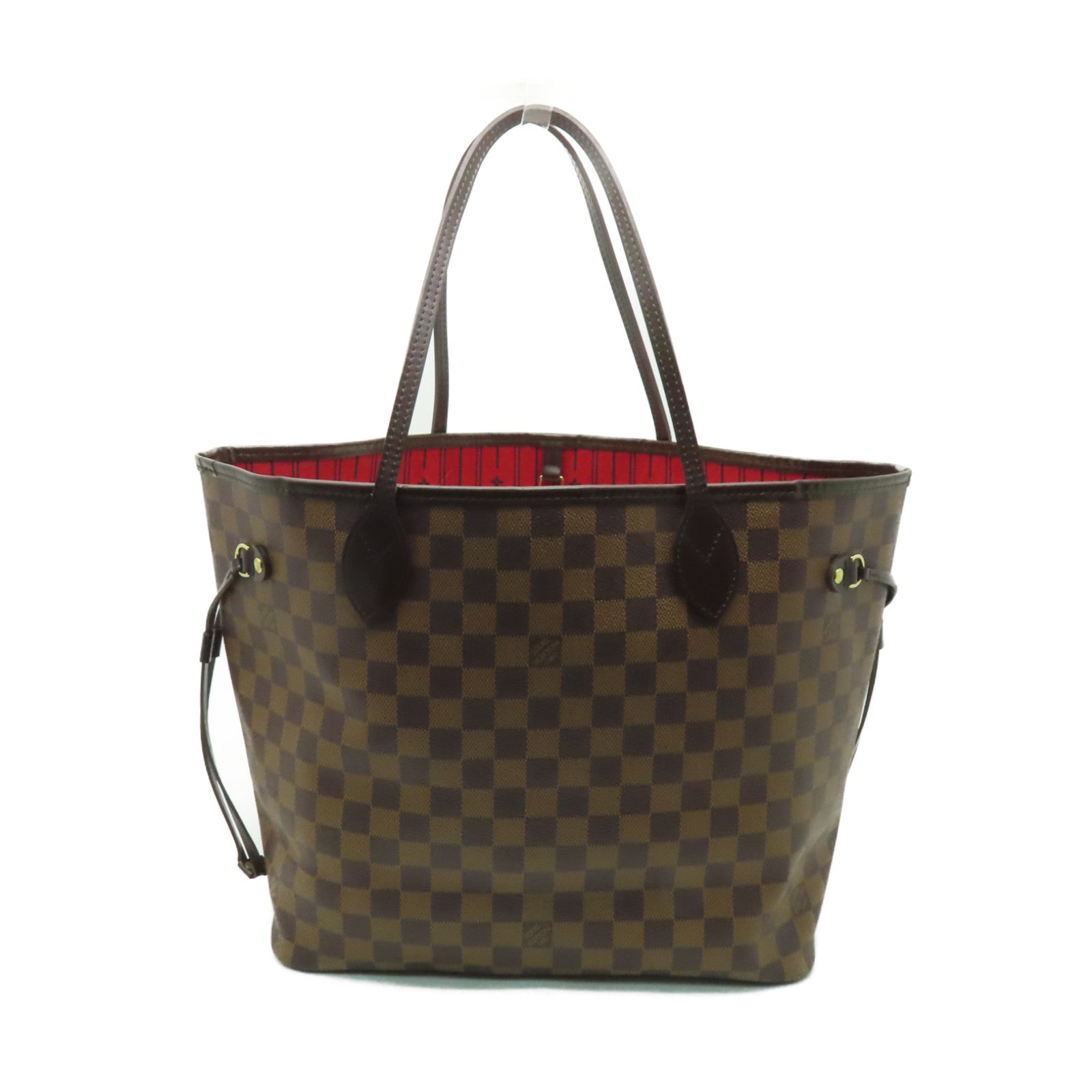 LOUIS VUITTON Damier Neverfull MM金扣手挽袋棕色