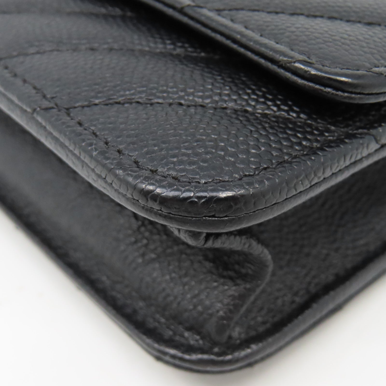 CHANEL 斜紋Caviar皮革WOC Wallet On Chain銀扣鏈帶肩背袋黑色