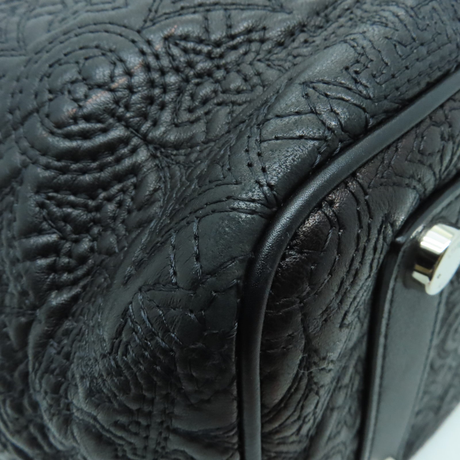 LOUIS VUITTON Lilia皮革Antheia銀扣手挽袋黑色