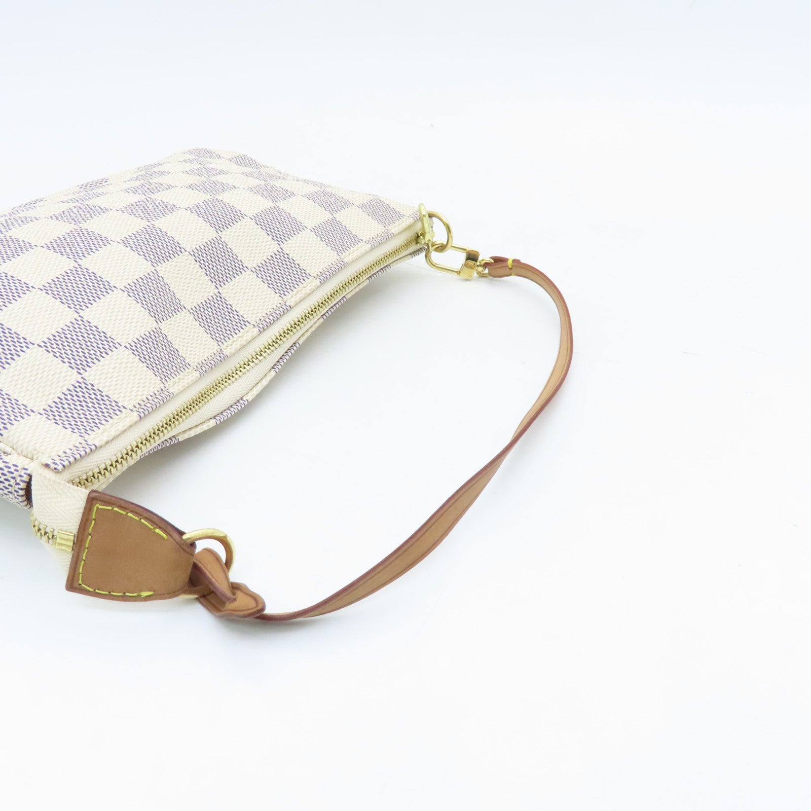 LOUIS VUITTON Damier Azur Pochette Accessories Gold Buckle Shoulder Bag White