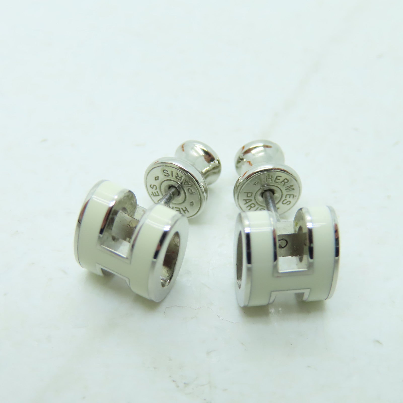 HERMES 金屬Pop H Earrings耳環白色/銀色