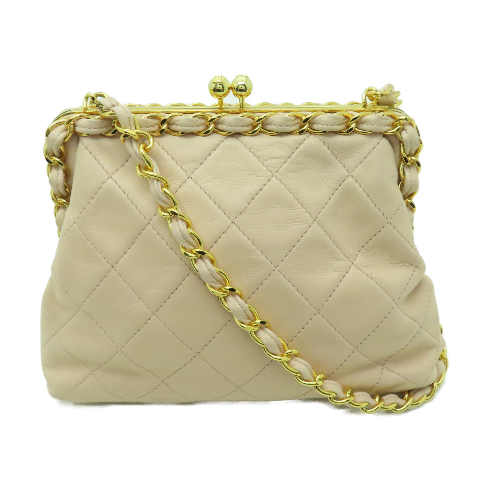CHANEL 【激減優惠】菱格羊皮皮革Chain Shoulder金扣鏈帶肩背袋粉紅色