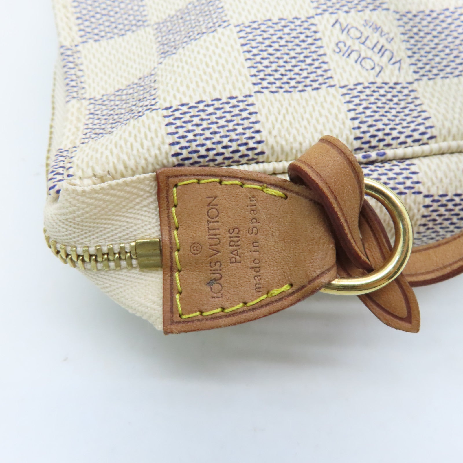 LOUIS VUITTON Damier Azur Pochette Accessories Gold Buckle Shoulder Bag White
