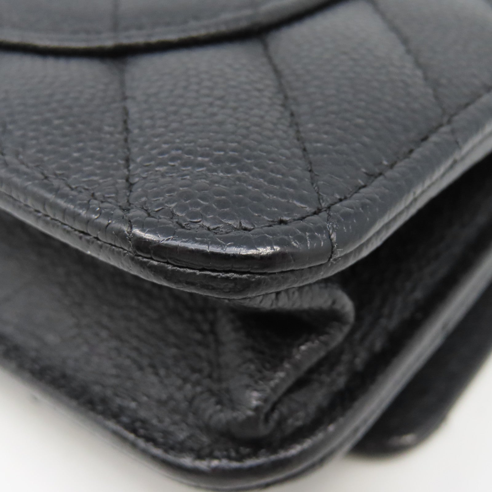 CHANEL 斜紋Caviar皮革WOC Wallet On Chain銀扣鏈帶肩背袋黑色