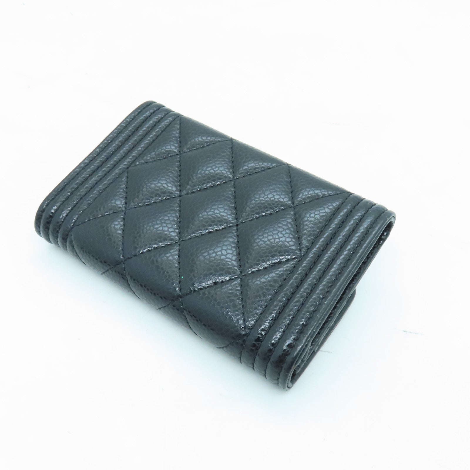 CHANEL 菱格Caviar皮革Boy Card Case金扣卡片套黑色