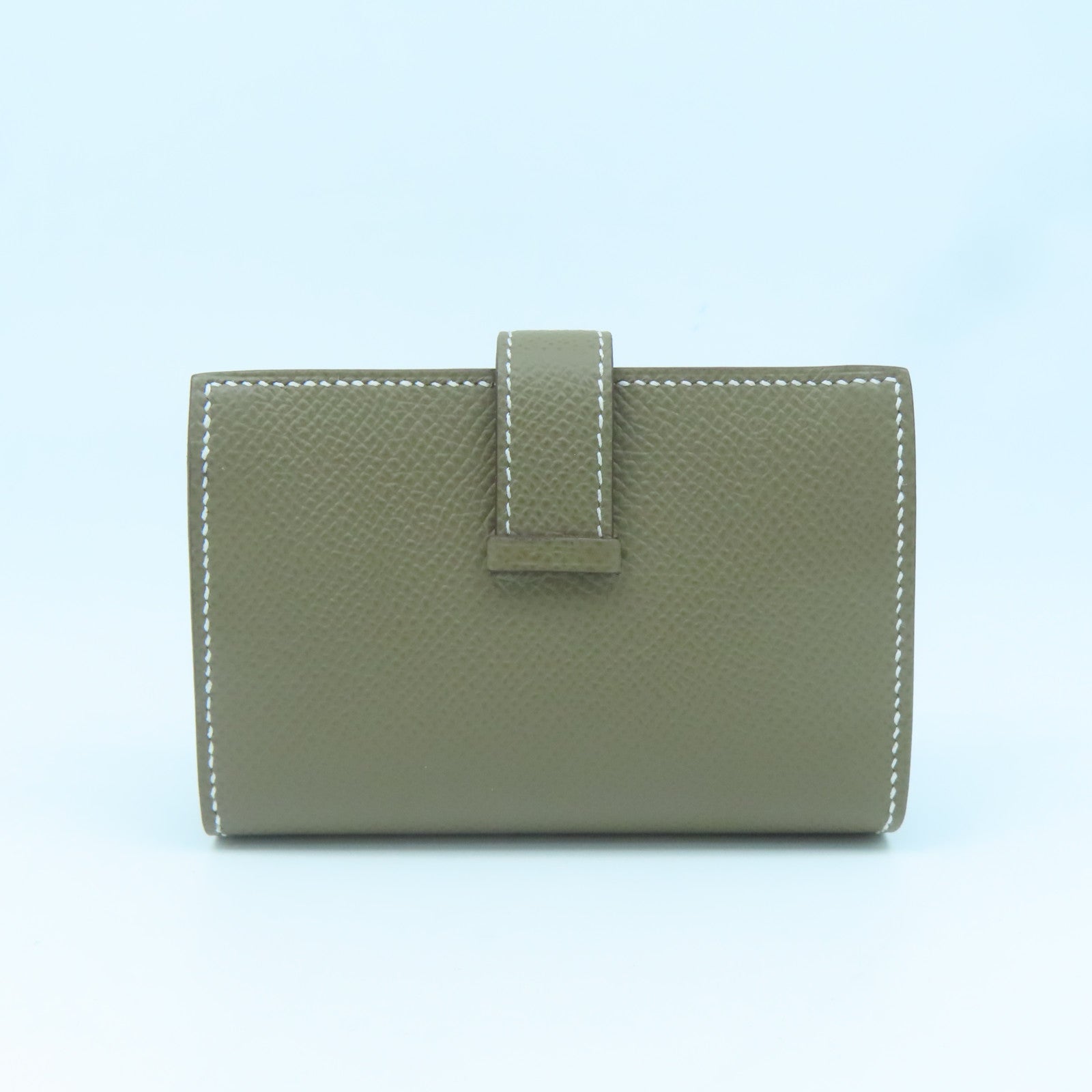 HERMES Epsom Leather Bearn Card Case Gold Buckle Card Holder Elephant Gray