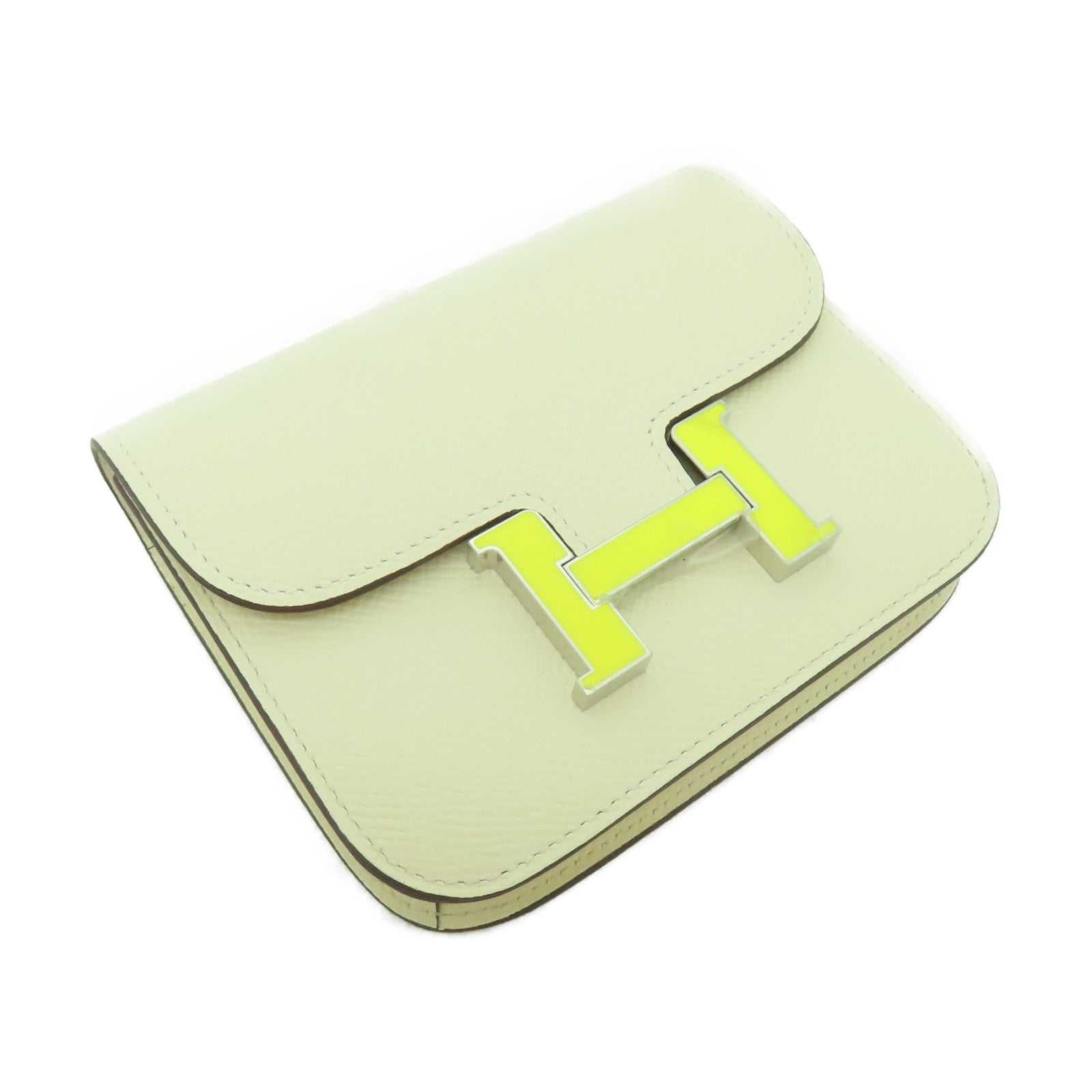HERMES Epsom皮革Constance Slim銀扣錢包Nata白色