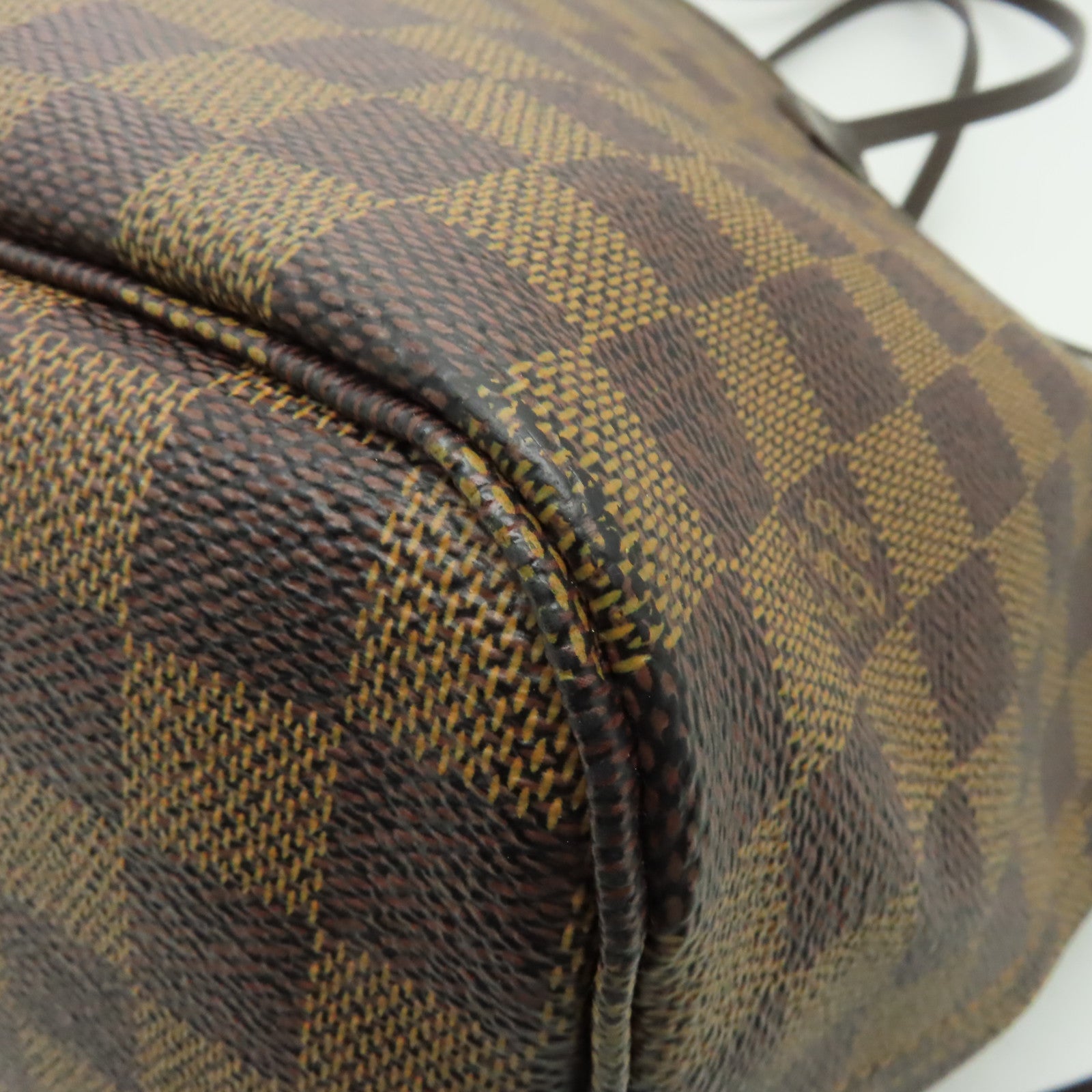 LOUIS VUITTON Damier Neverfull MM金扣手挽袋棕色