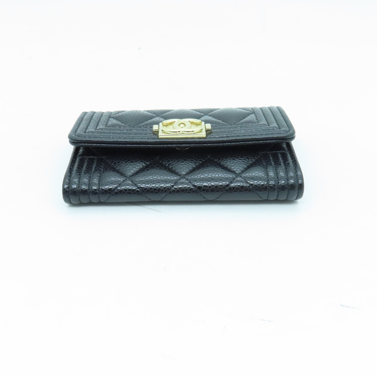 CHANEL 菱格Caviar皮革Boy Card Case金扣卡片套黑色