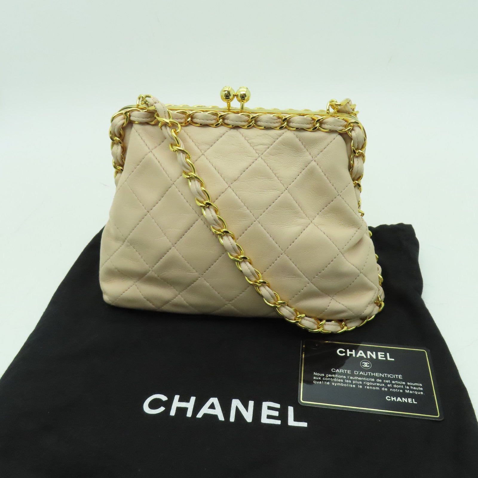 CHANEL 【激減優惠】菱格羊皮皮革Chain Shoulder金扣鏈帶肩背袋粉紅色