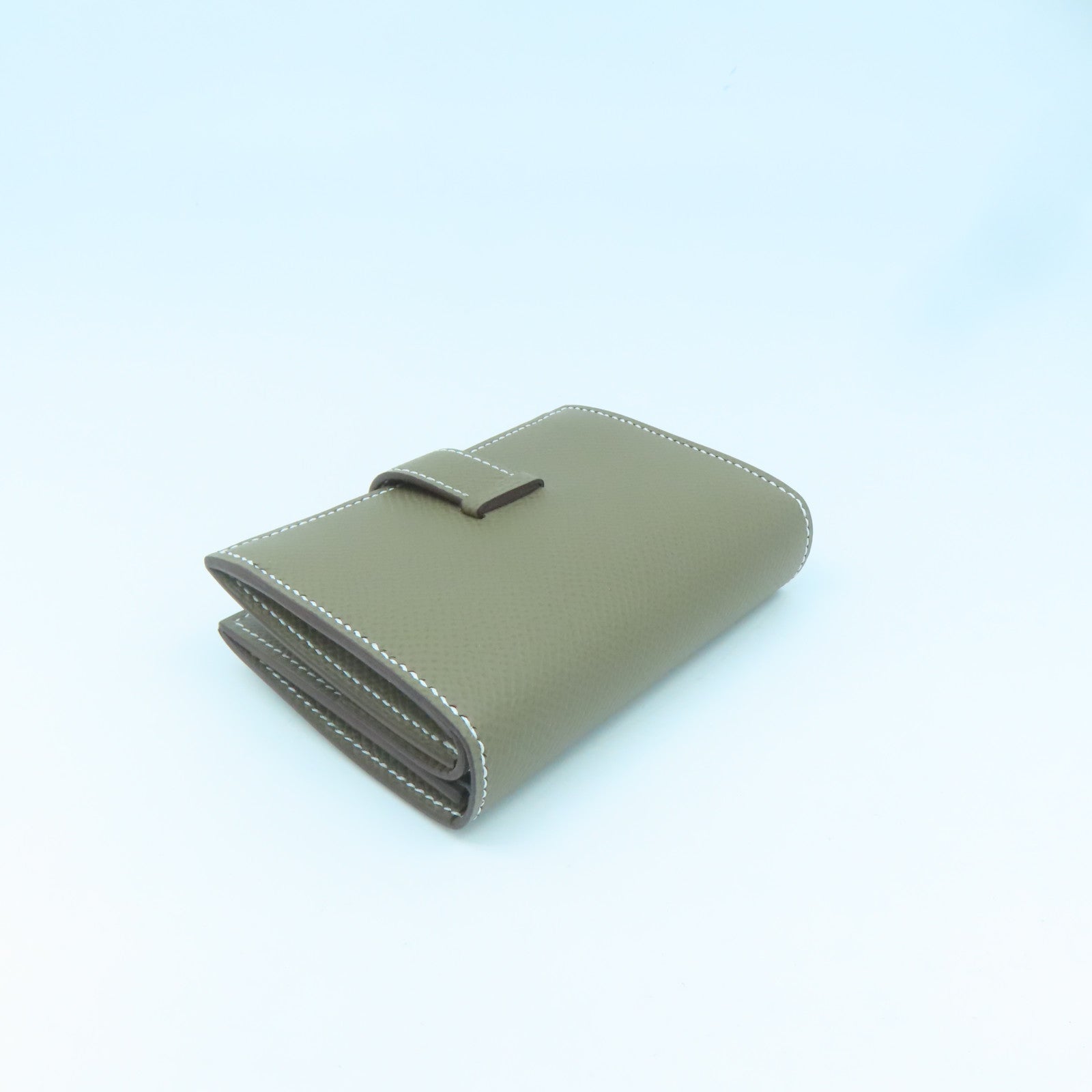 HERMES Epsom Leather Bearn Card Case Gold Buckle Card Holder Elephant Gray