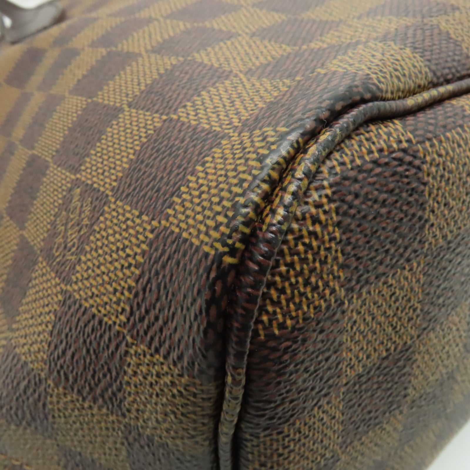 LOUIS VUITTON Damier Neverfull MM金扣手挽袋棕色