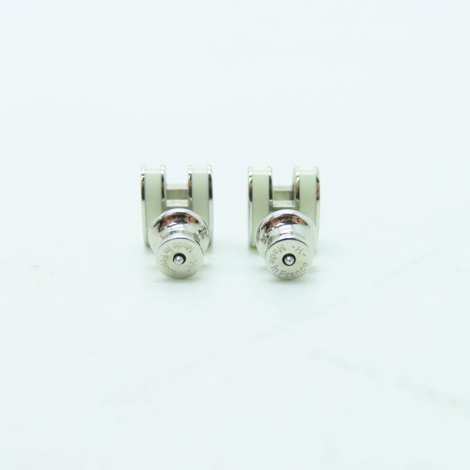 HERMES 金屬Pop H Earrings耳環白色/銀色