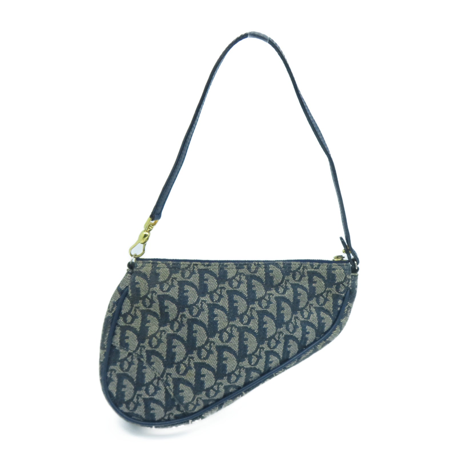 Dior 帆布/皮革Shoulder Bag金扣肩背袋藍色