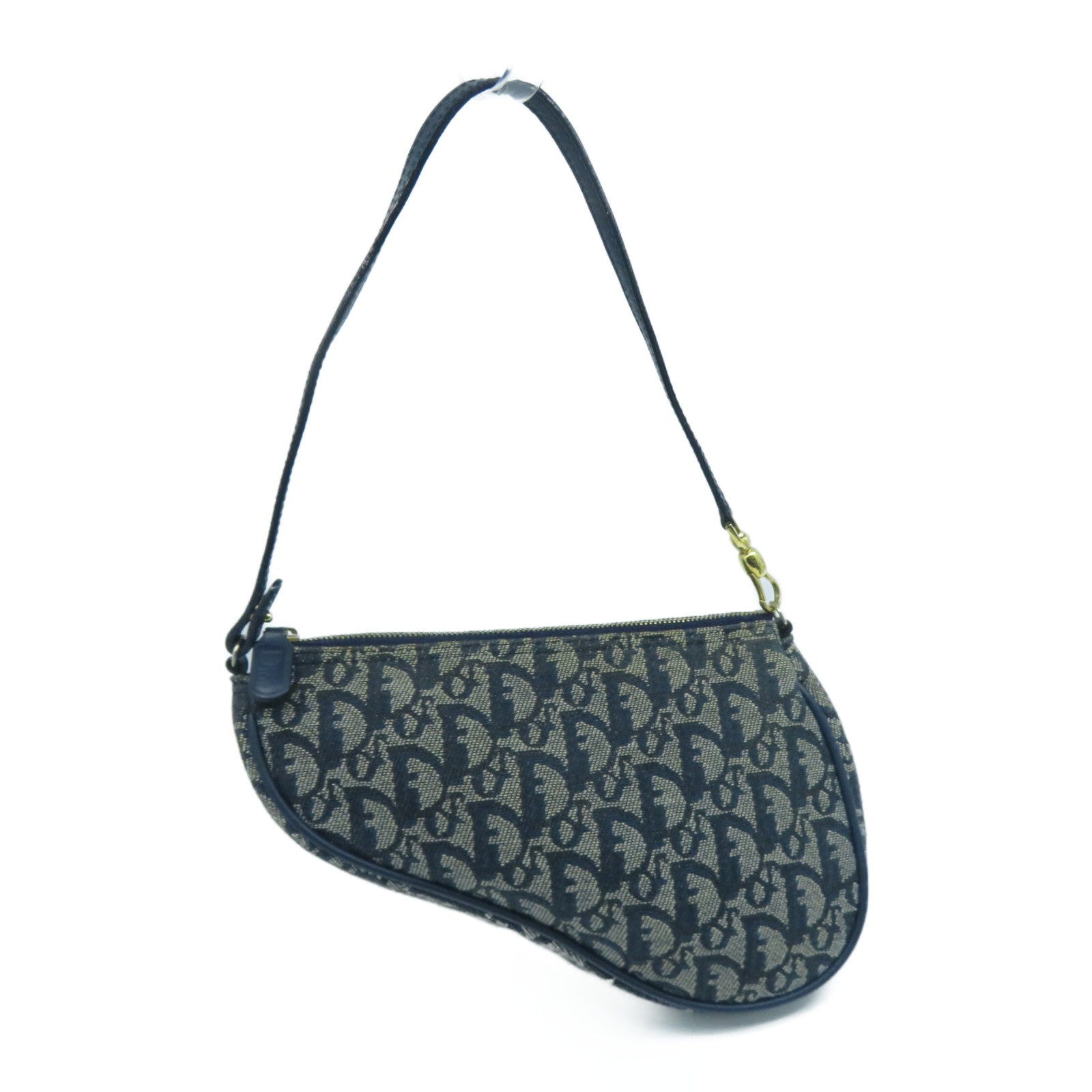 Dior 帆布/皮革Shoulder Bag金扣肩背袋藍色