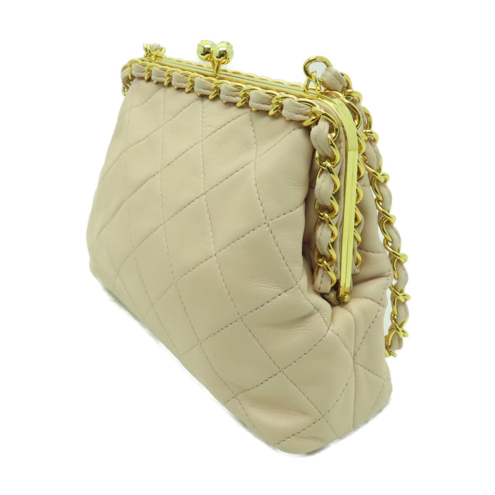 CHANEL 【激減優惠】菱格羊皮皮革Chain Shoulder金扣鏈帶肩背袋粉紅色