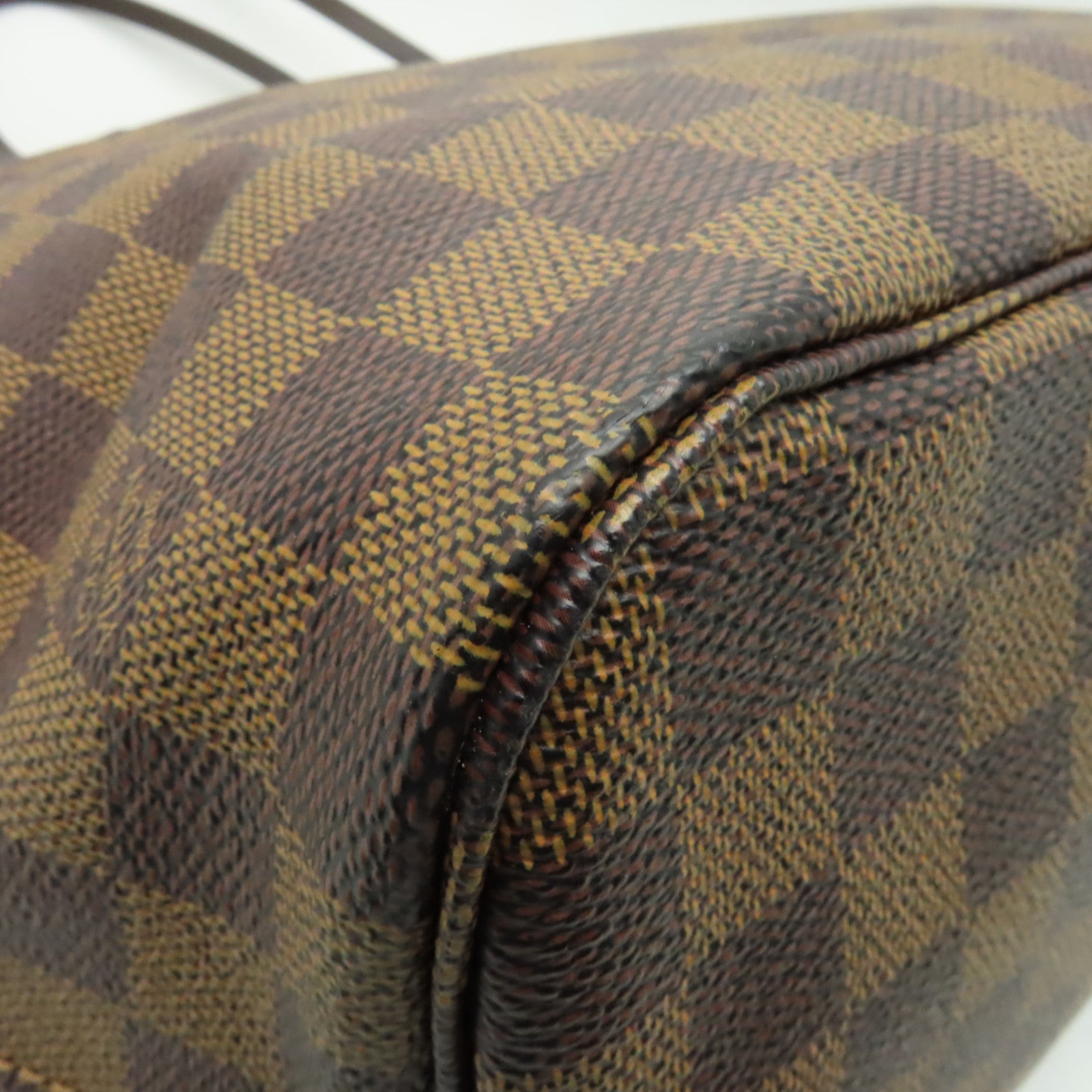 LOUIS VUITTON Damier Neverfull MM金扣手挽袋棕色