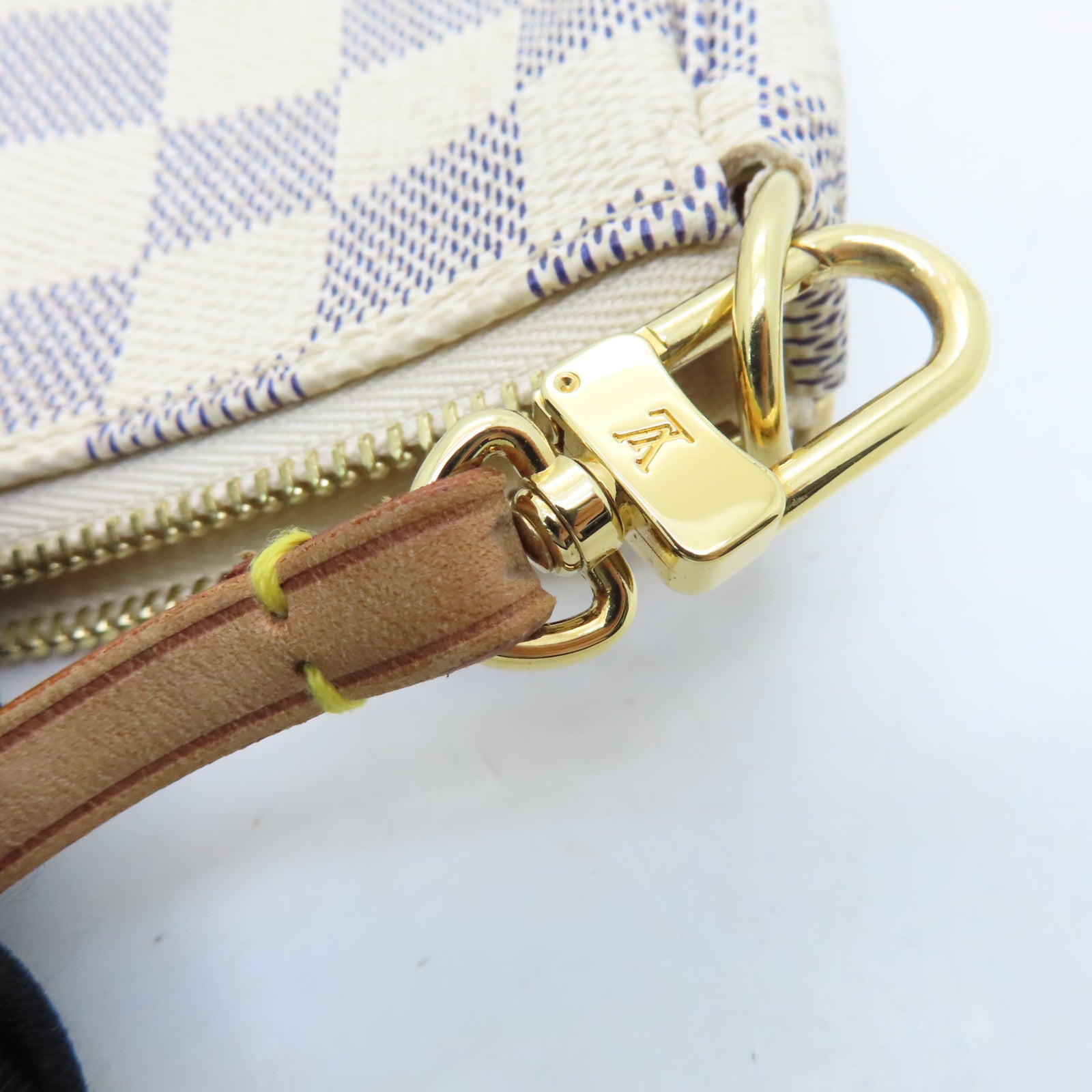 LOUIS VUITTON Damier Azur Pochette Accessories Gold Buckle Shoulder Bag White