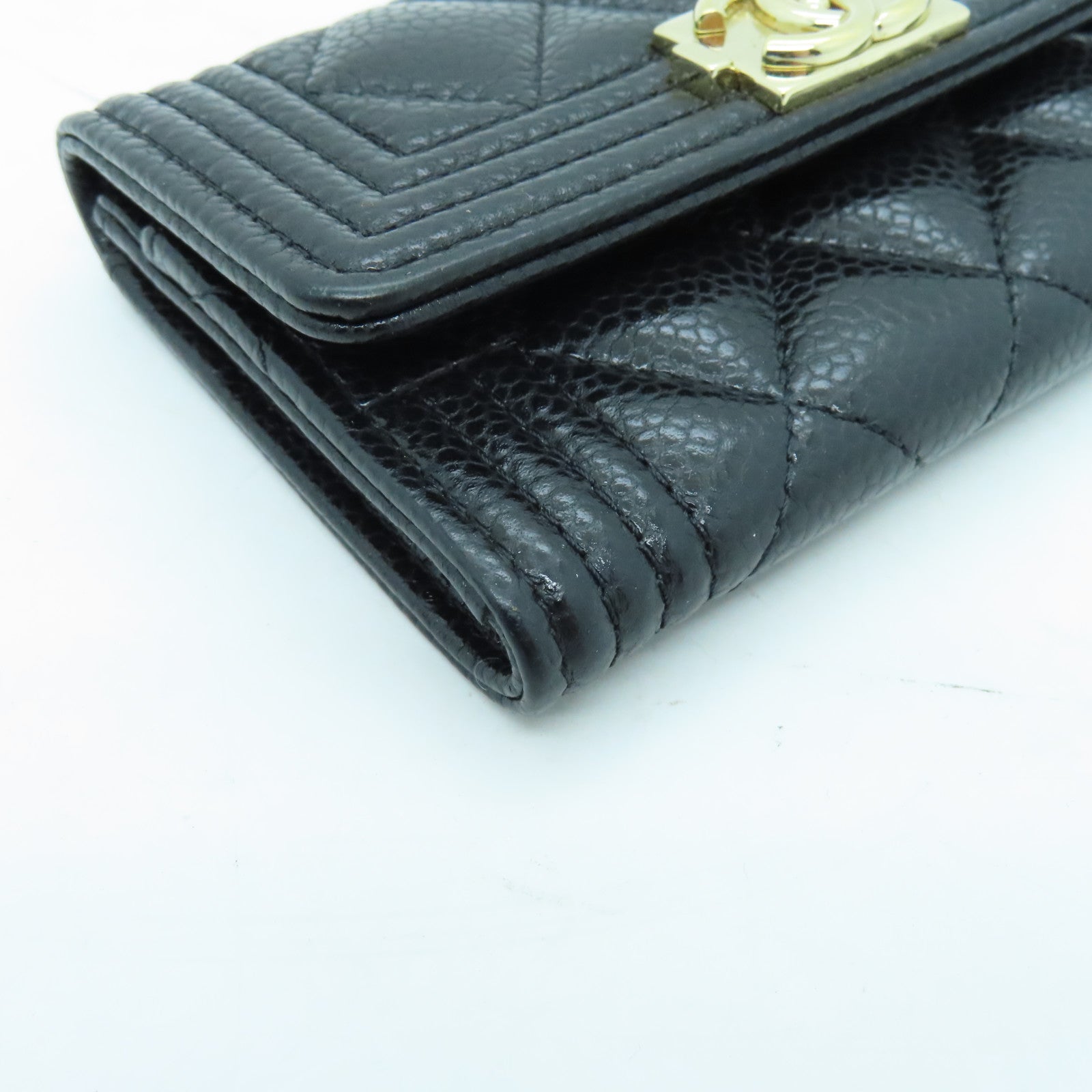 CHANEL 菱格Caviar皮革Boy Card Case金扣卡片套黑色