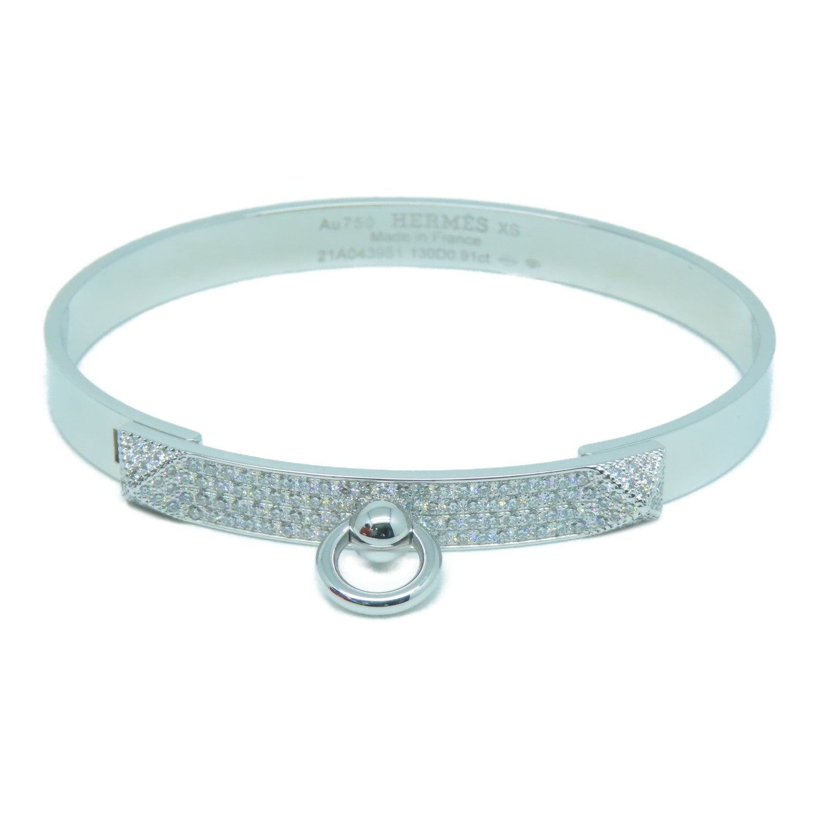 HERMES 18K白金Diamond Collier de chien Bracelet 0.91ct钻石手镯