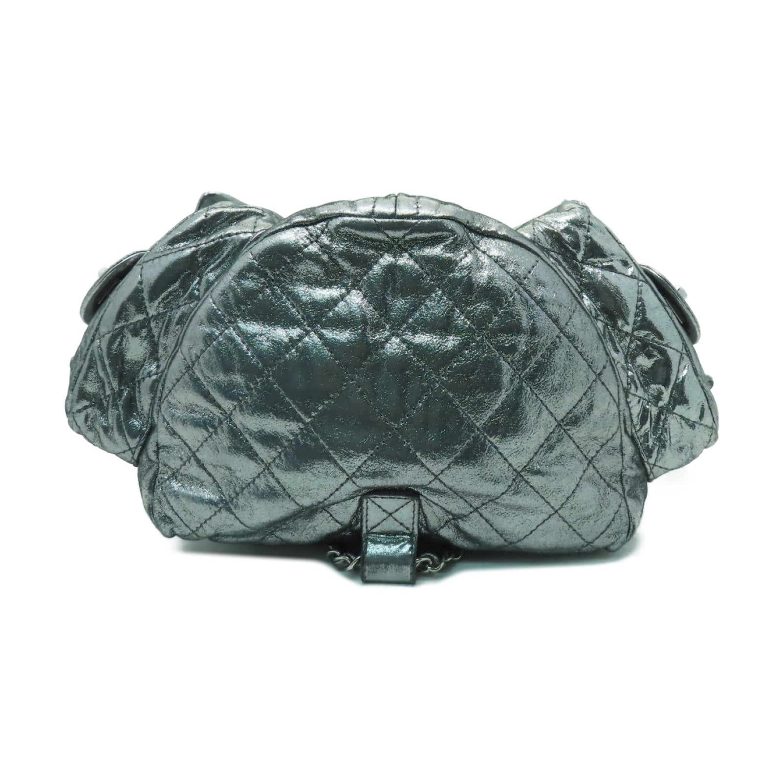 CHANEL 菱格塗層帆布Rucksack銀扣鏈帶背包銀色