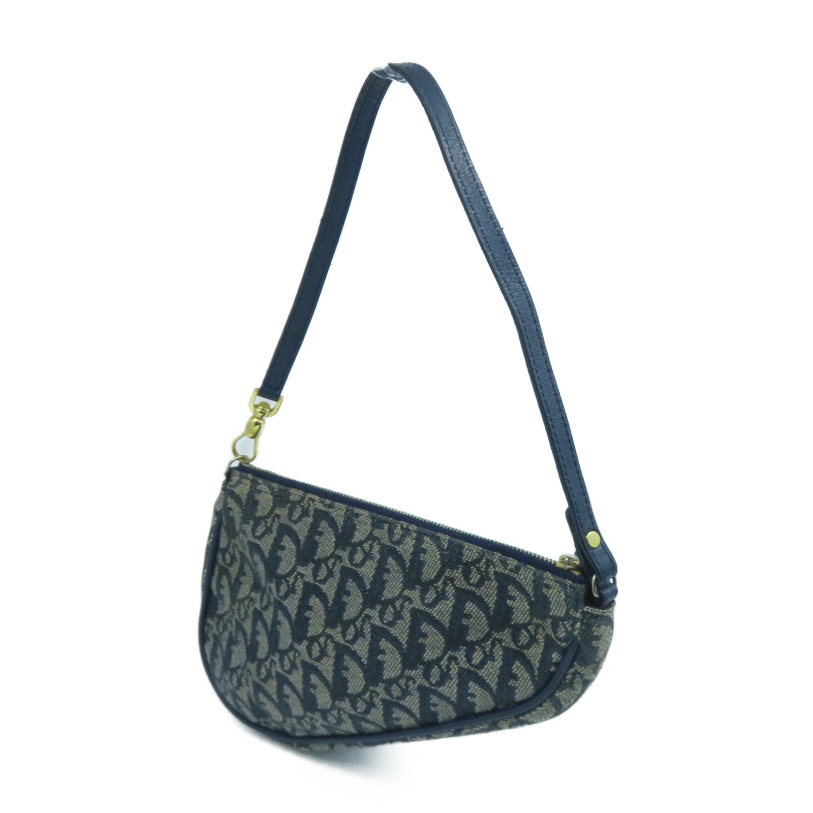Dior 帆布/皮革Shoulder Bag金扣肩背袋藍色