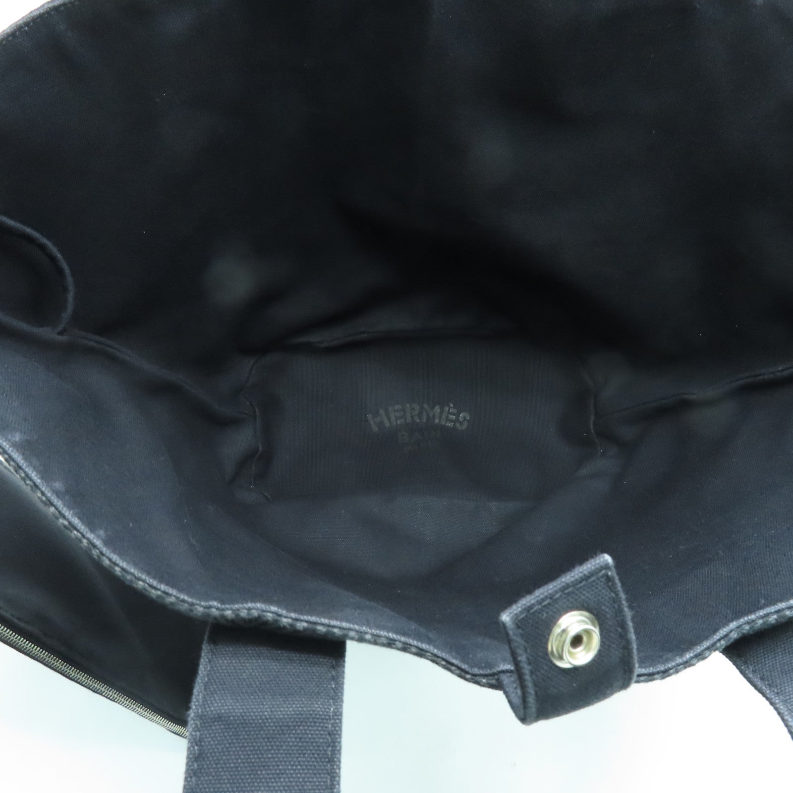 HERMES 帆布Tote Bag银扣手挽袋黑色