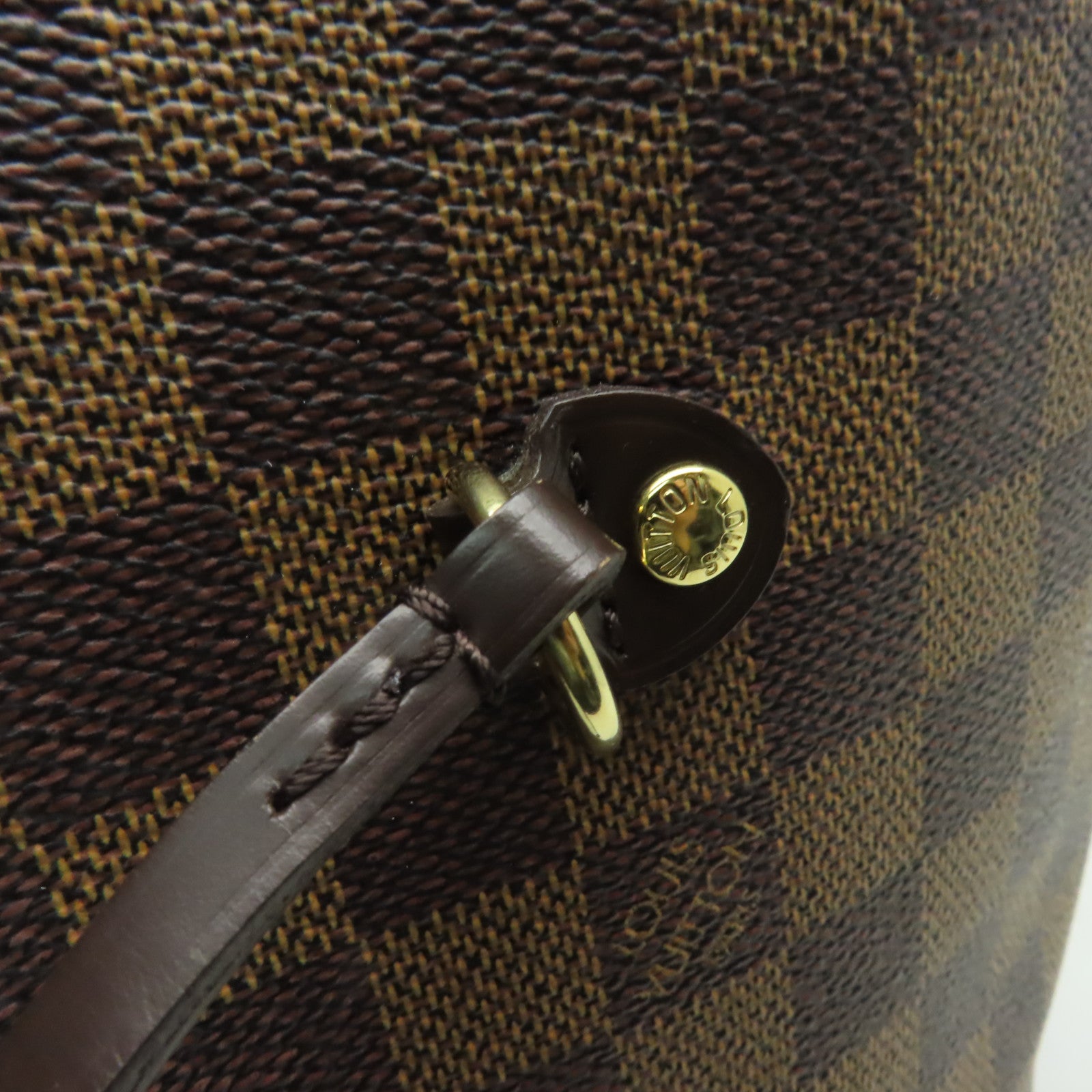 LOUIS VUITTON Damier Neverfull MM金扣手挽袋棕色