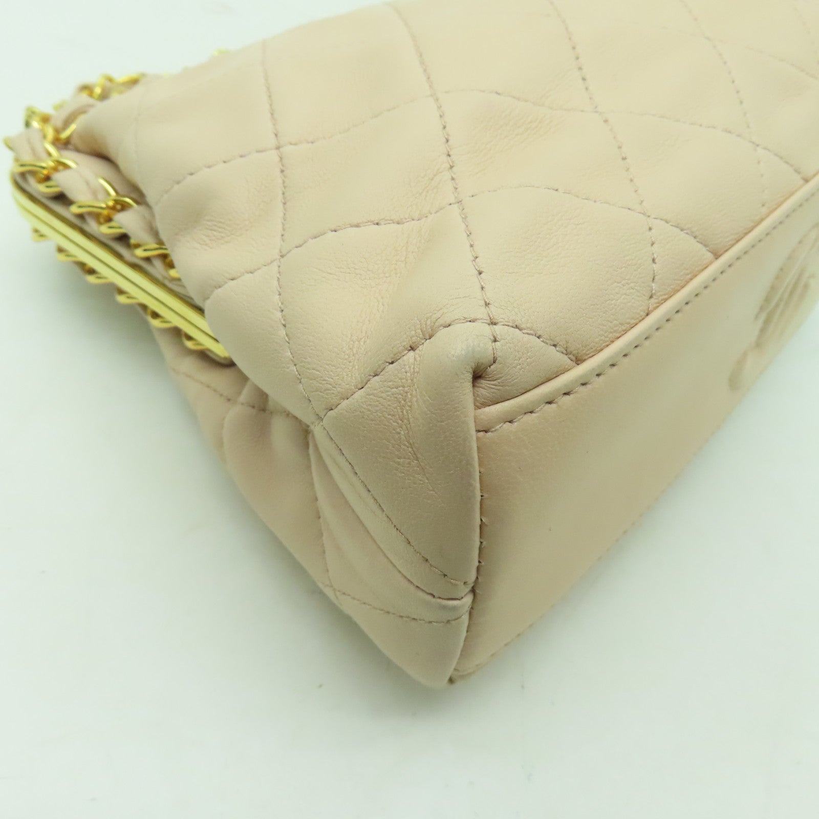 CHANEL 【激減優惠】菱格羊皮皮革Chain Shoulder金扣鏈帶肩背袋粉紅色