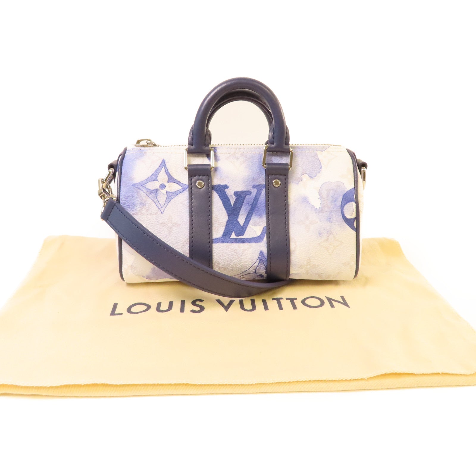 LOUIS VUITTON Monogram Watercolor Keepall XS 2Way Shoulder Bag銀扣手挽肩背兩用袋白色/藍色