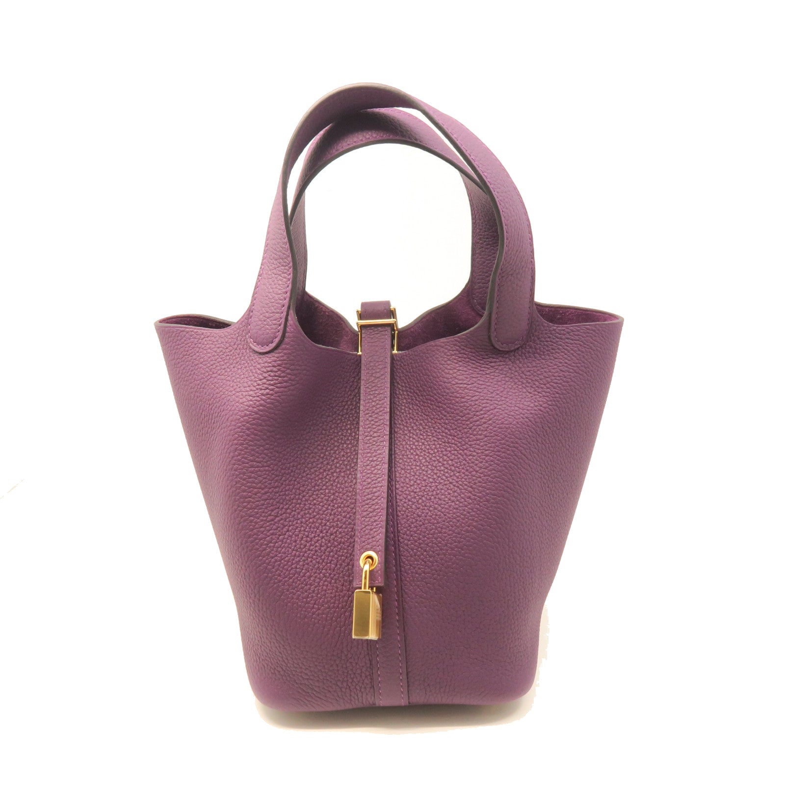 HERMES Taurillon Clemence Leather Picotin PM Gold Buckle Handle Bag Cassis Purple