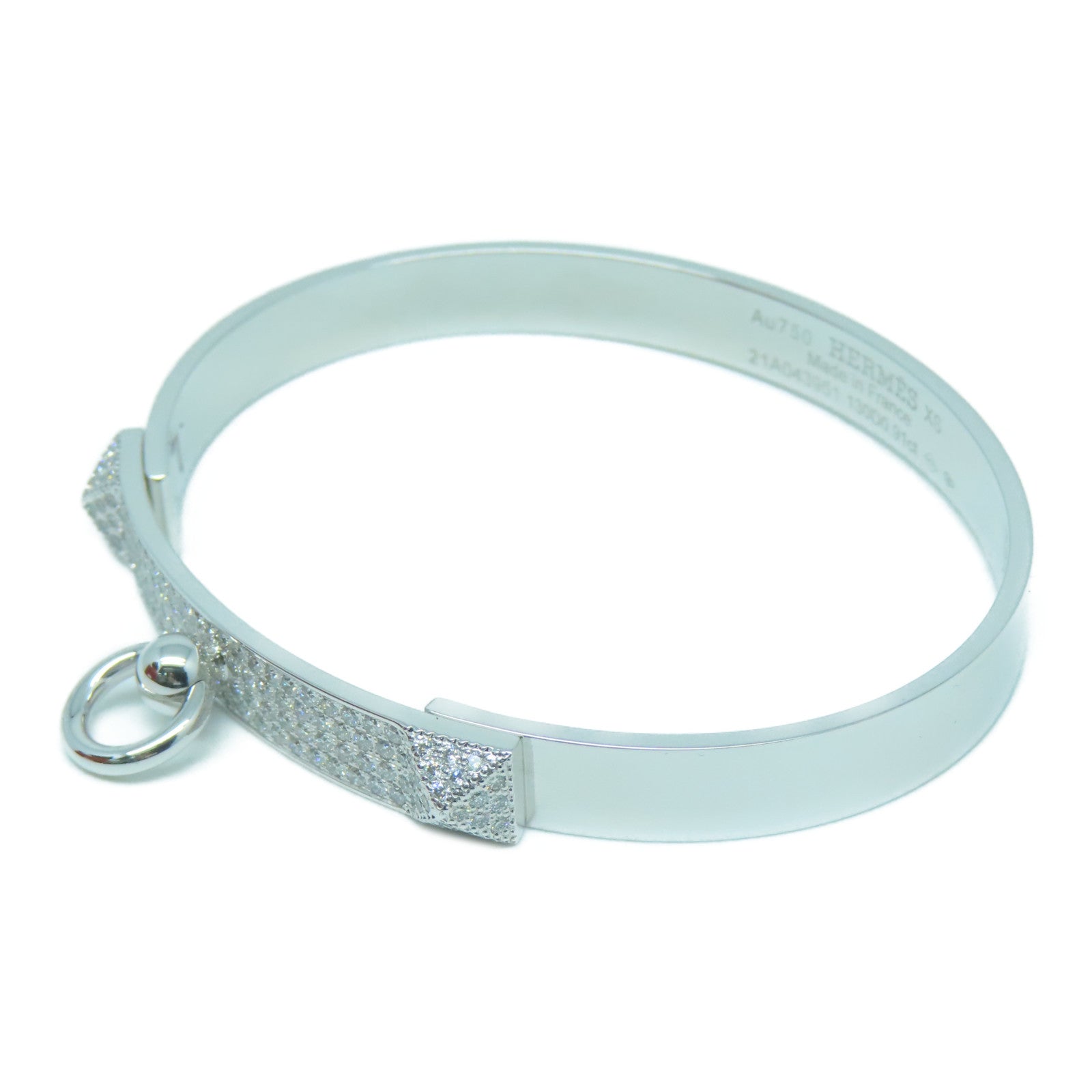 HERMES 18K白金Diamond Collier de chien Bracelet 0.91ct钻石手镯