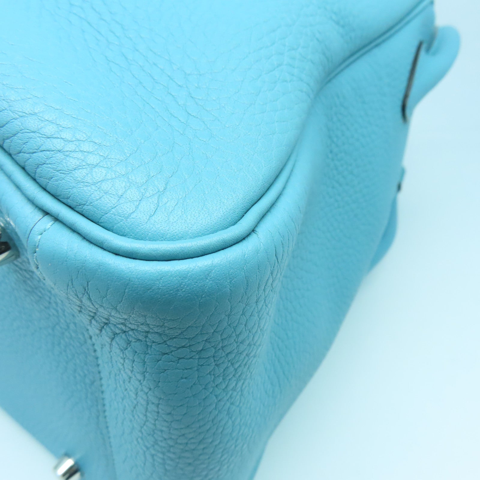 HERMES Clemence皮革Lindy 34银扣手挽肩背两用袋蒂芬尼蓝