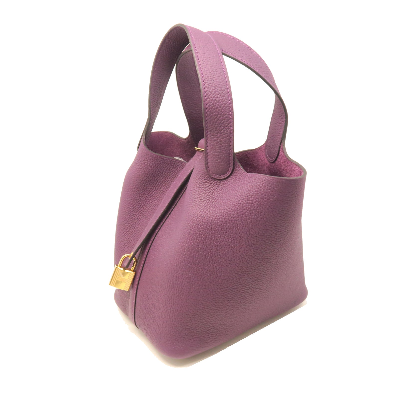 HERMES Taurillon Clemence Leather Picotin PM Gold Buckle Handle Bag Cassis Purple