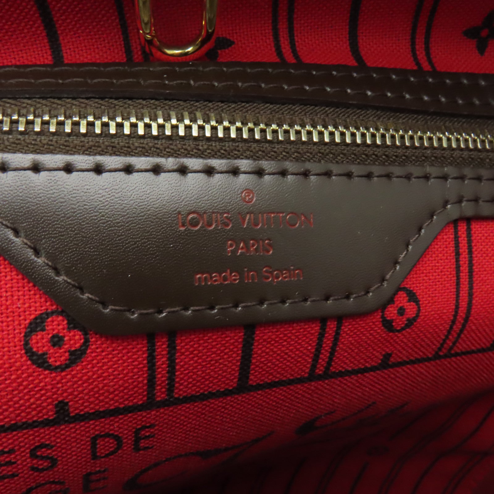 LOUIS VUITTON Damier Neverfull MM金扣手挽袋棕色