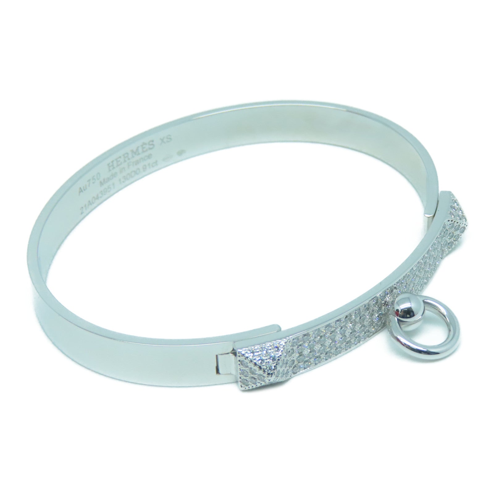 HERMES 18K白金Diamond Collier de chien Bracelet 0.91ct钻石手镯